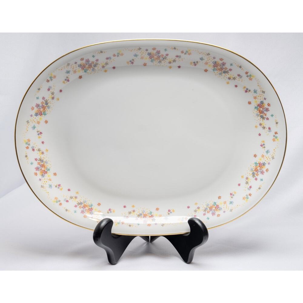 Heinrich Bavaria Frolic Vintage Gold Rim Serving Platter Oval Floral Germany